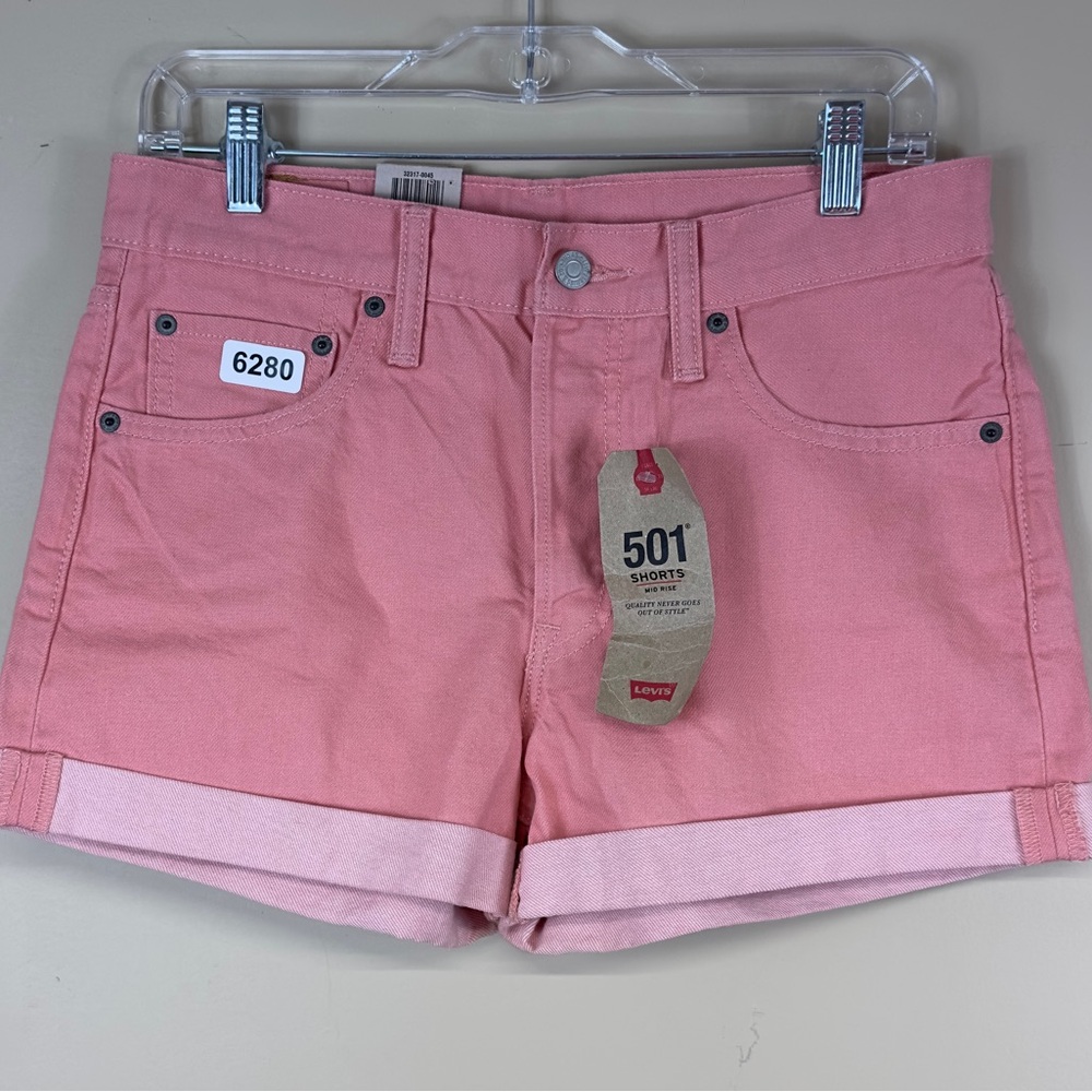 COPY - Levi’s 501 shorts mid rise w 28 10-1/2 rise 3” inseam coral. NWT sold - Picture 2 of 5